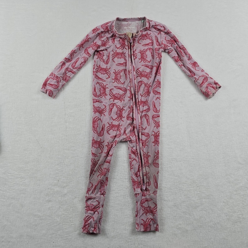 Muse Threads Baby 9-12M Bamboo Viscose Crab Print Footless Romper Pink Red